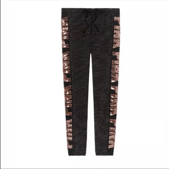 VS PINK Bling Classic Pants Rose Gold Sequins Marl - Picture 3 of 7